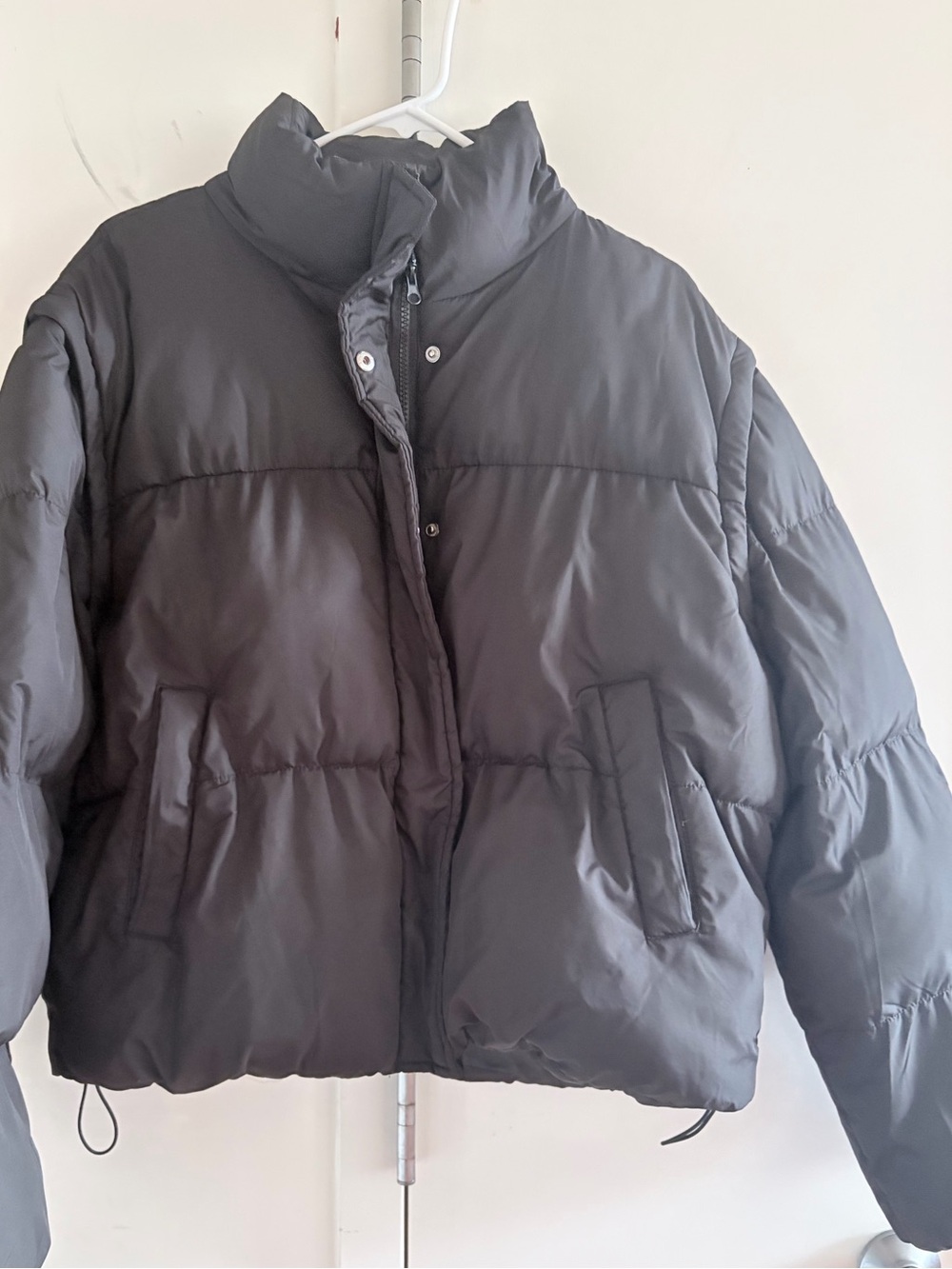 JustFab Black Short Puffer Jacket with High Collar